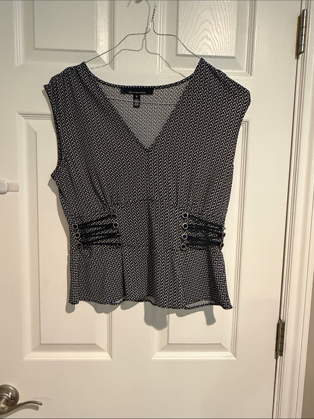 White House Black Market Black & White Patterned V-Neck Camisole
